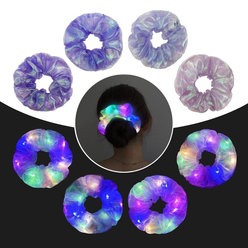 4pcs Purple Led Scrunchies, Glow In The Dark Party Supplies, Hair Tie For Women